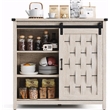 Farmhouse Coffee Bar Cabinet Light Gray Barn Door Adjustable Shelves