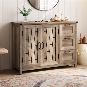 43&quot Farmhouse Sideboard Buffet Light Brown Drawers & Shelves