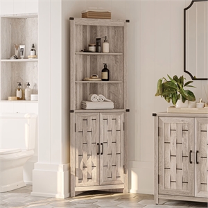 Tall Narrow Farmhouse Cabinet Light Gray Corner Adjustable Shelves Door