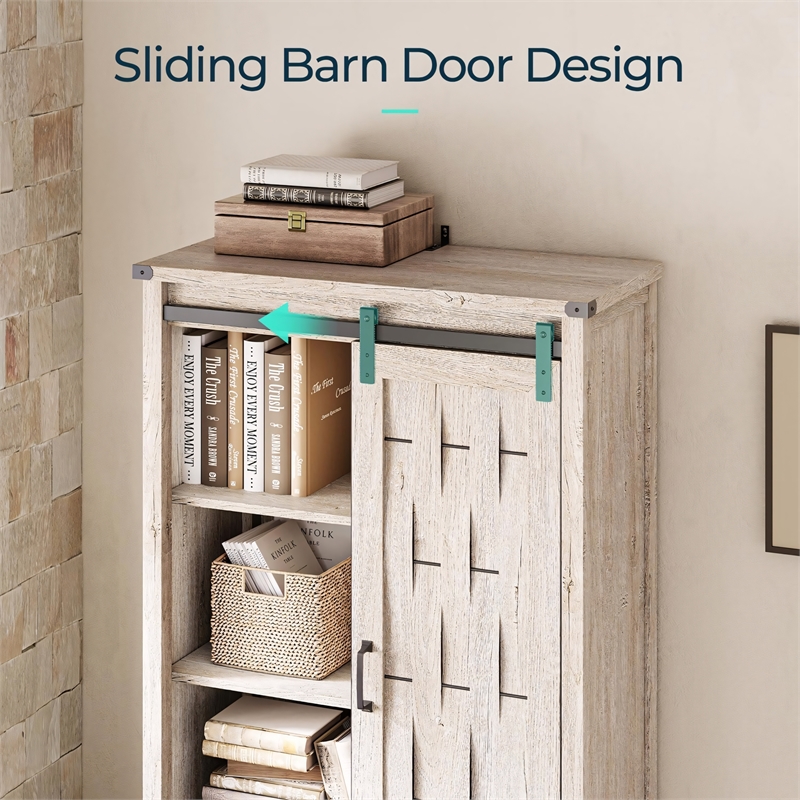 Farmhouse Bookcase 5 Adjustable Shelves Doors Living Room/Home Office