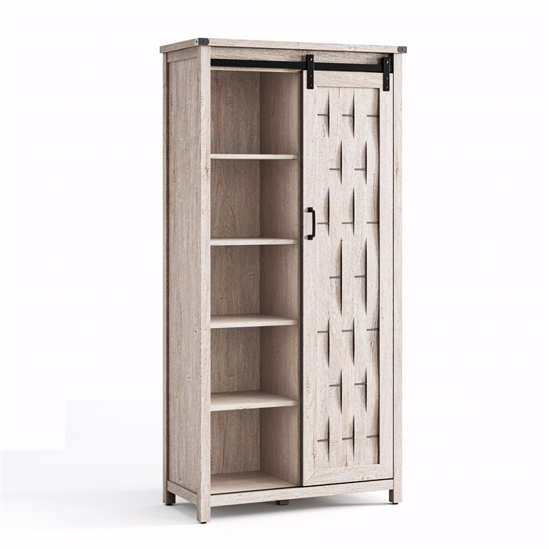 Farmhouse Bookcase 5 Adjustable Shelves Doors Living Room/Home Office