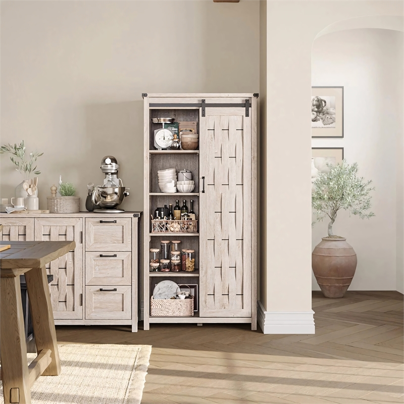 Farmhouse Bookcase 5 Adjustable Shelves Doors Living Room/Home Office