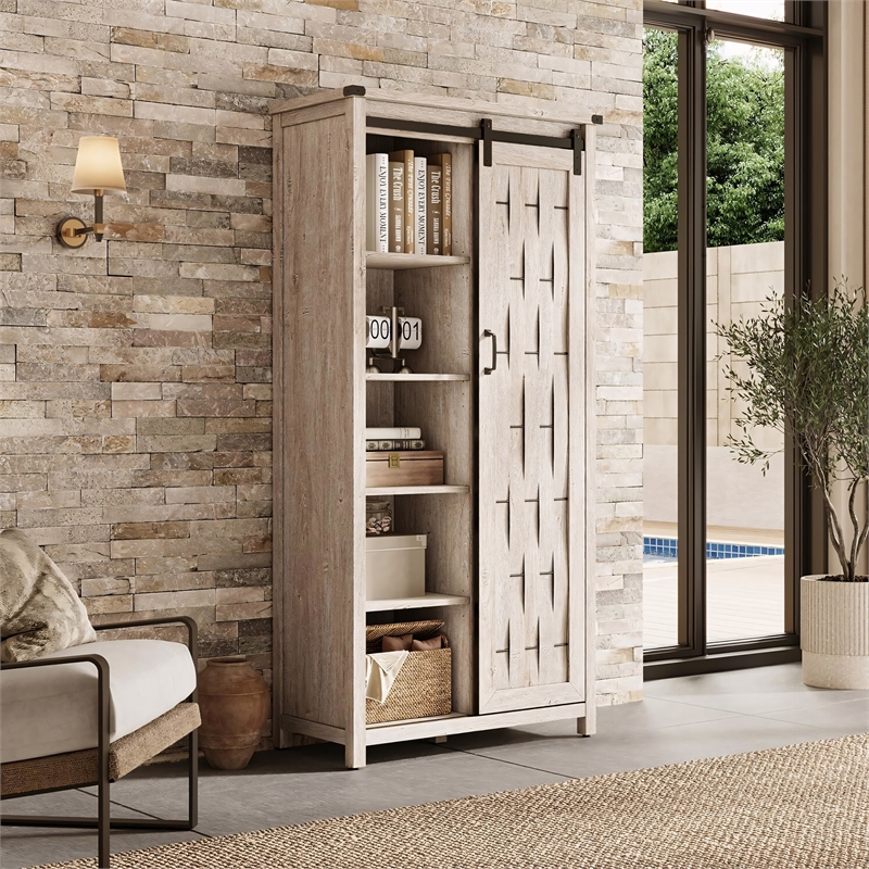 Farmhouse Bookcase 5 Adjustable Shelves Doors Living Room/Home Office