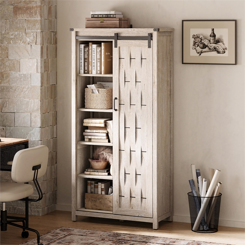 Farmhouse Bookcase 5 Adjustable Shelves Doors Living Room/Home Office