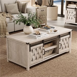 47&quot Farmhouse Coffee Table Barn Doors Adjustable Shelves Storage