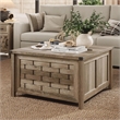 Square Farmhouse Coffee Table Light Brown Hidden Storage Compartment