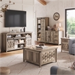 Square Farmhouse Coffee Table Light Brown Hidden Storage Compartment