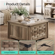 Square Farmhouse Coffee Table Light Brown Hidden Storage Compartment