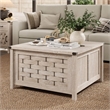 Square Farmhouse Coffee Table Light Gray Hidden Storage Compartment