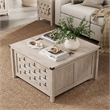 Square Farmhouse Coffee Table Light Gray Hidden Storage Compartment