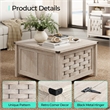 Square Farmhouse Coffee Table Light Gray Hidden Storage Compartment