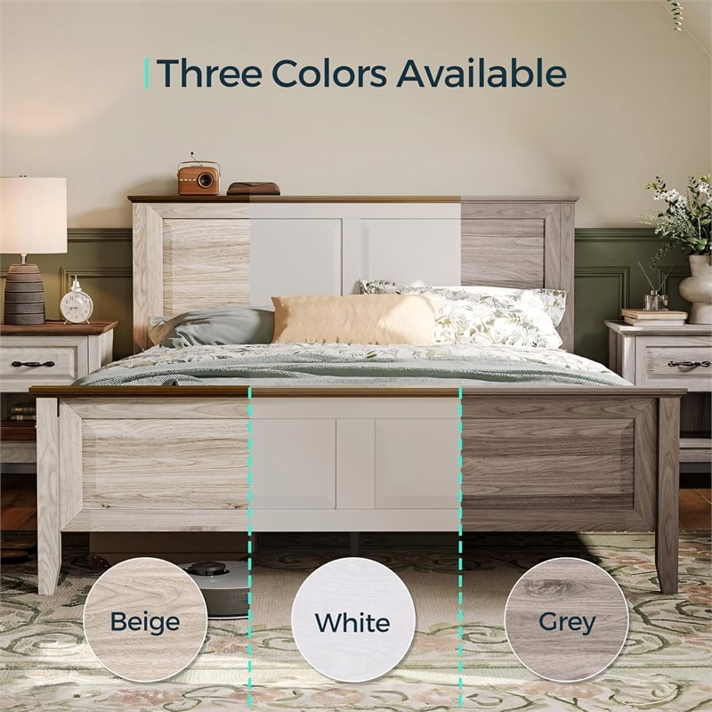 Rustic Queen Bed Frame White Headboard Footboard No Box Spring