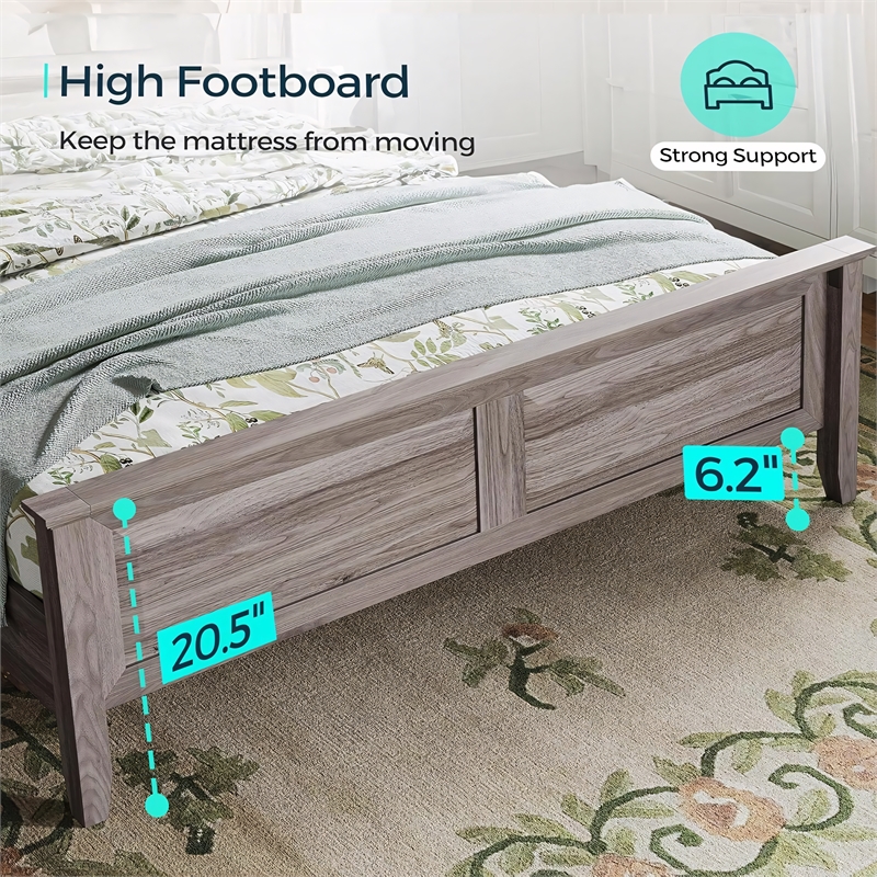Rustic Queen Bed Frame Grey Headboard Footboard No Box Spring