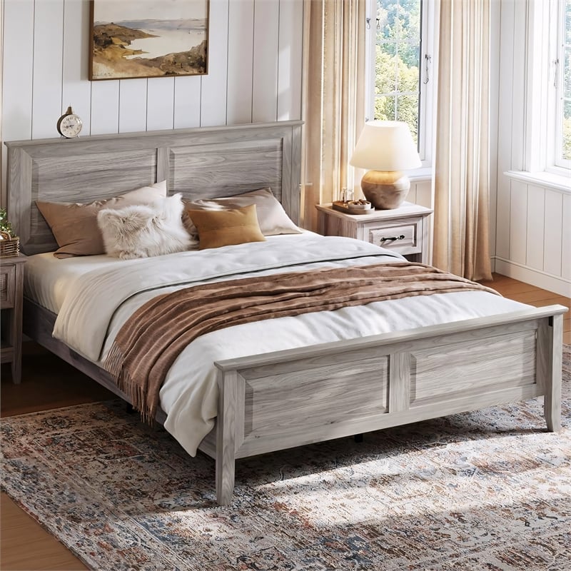 Rustic Queen Bed Frame Grey Headboard Footboard No Box Spring
