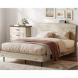 Ergonomic Full Bed Frame Beige Storage Shelf Noise-Free No Box Spring