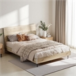 Ergonomic Queen Bed Beige Storage Shelf LED Lights USB Charging