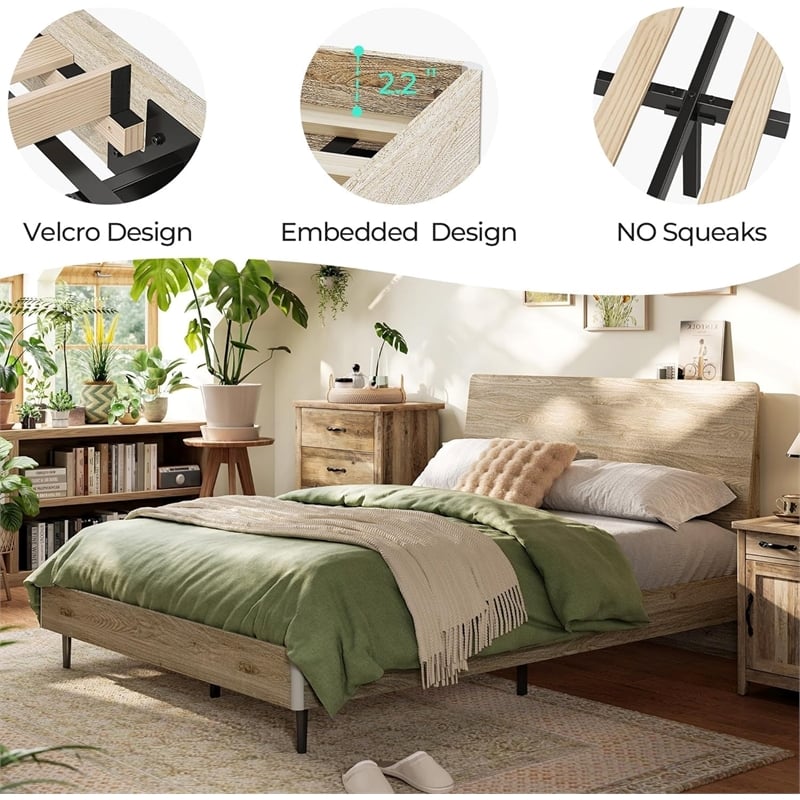 Ergonomic Queen Bed Beige Storage Shelf LED Lights USB Charging