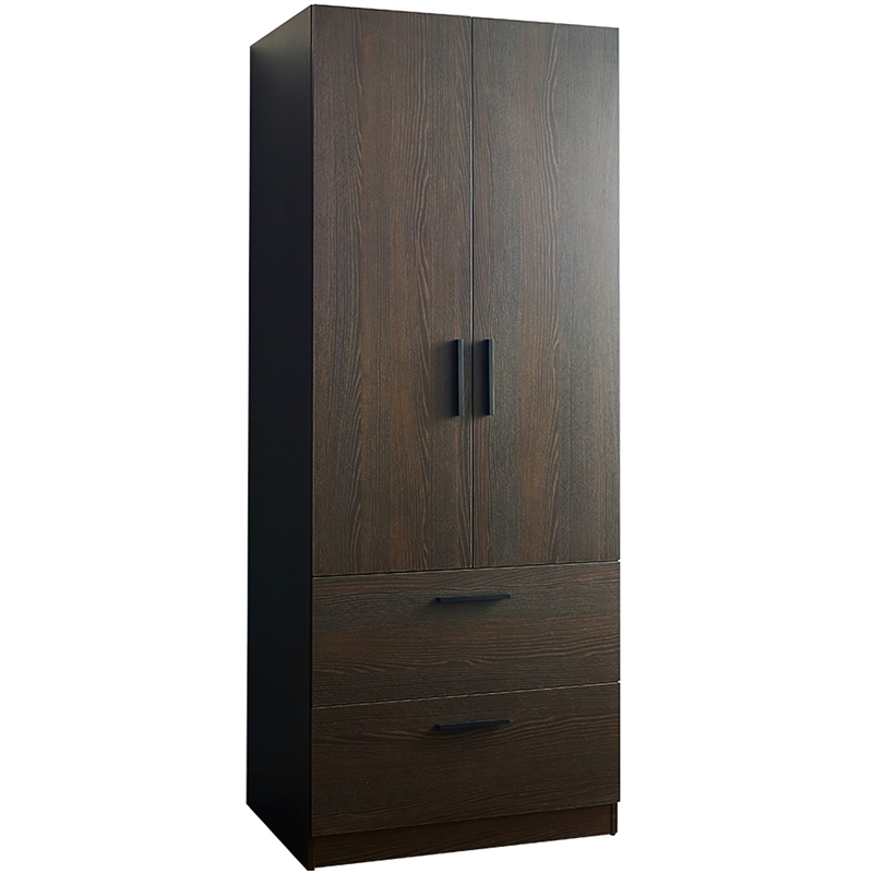 Klair Living Brook 2-door Wood Closet w/2-Drawers & Hanging Bars in Dark Brown