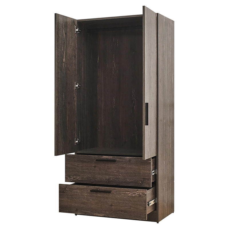Klair Living Brook 2-door Wood Closet w/2-Drawers & Hanging Bars in Dark Brown