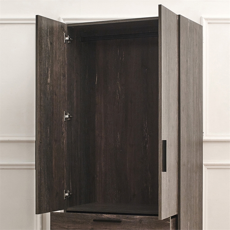 Klair Living Brook 2-door Wood Closet w/2-Drawers & Hanging Bars in Dark Brown