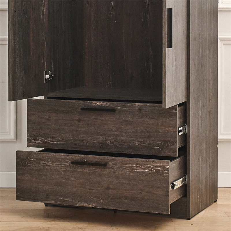 Klair Living Brook 2-door Wood Closet w/2-Drawers & Hanging Bars in Dark Brown