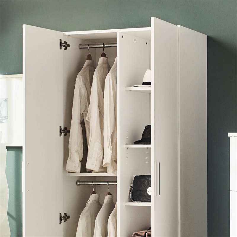Klair Living Viviane Wood Closet with Hanging Bars and 5 Shelves in White
