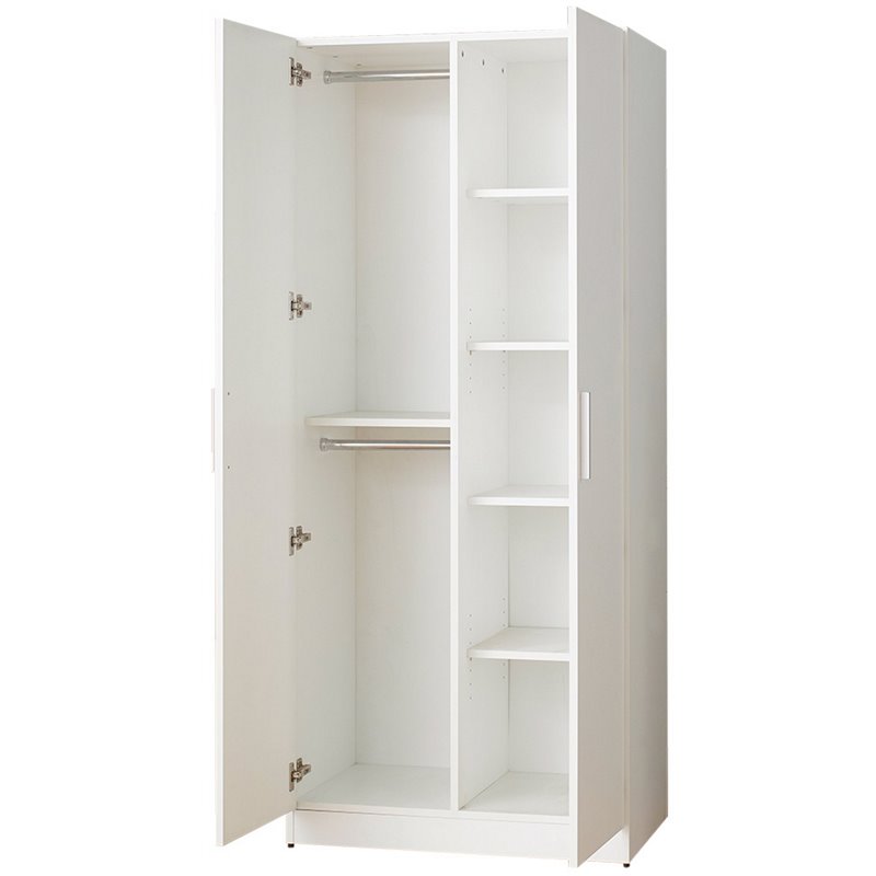 Klair Living Viviane Wood Closet with Hanging Bars and 5 Shelves in White