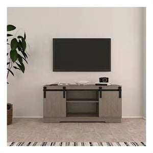 Lane TV Stand with Sliding Barndoors in Rustic Gray