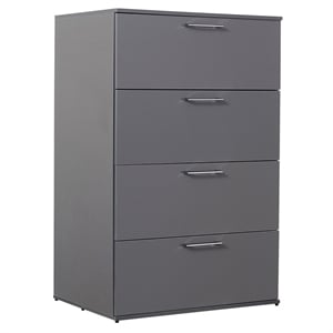 Klair Living Bliss Glossy 4-Drawer Engineered Wood Jumbo Chest in Dark Gray