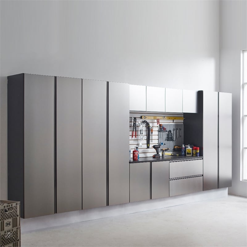 Wood Utility Storage Garage Cabinet in Metallic Gray