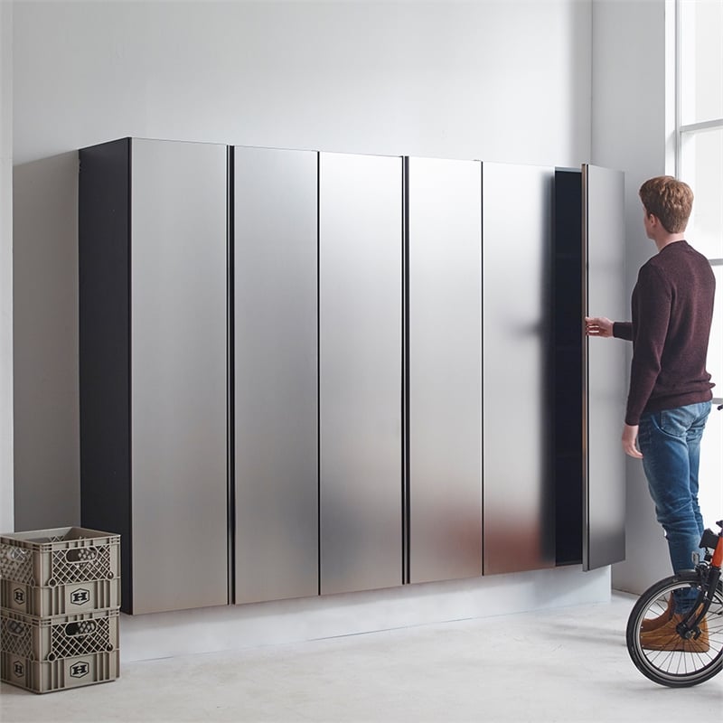 Wood Utility Storage Garage Cabinet in Metallic Gray