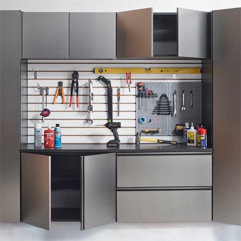 Wood Base Door Wall Mounted Garage Cabinet in Metallic Gray