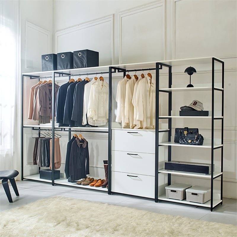 Klair Living Fiona Walk-in Closet System in White Wood/Black Metal Frame