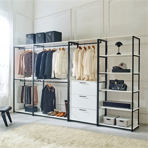 Klair Living Fiona Walk-in Closet System in White Wood/Black Metal Frame