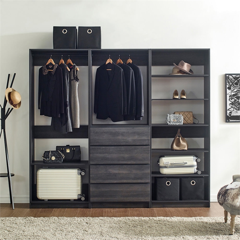 Klair Living Prosper Freestanding Walk in Wood Closet System in Gray/Black