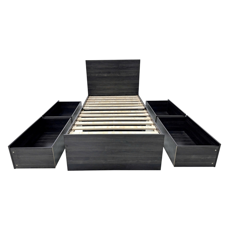 Klair Living Robin Twin Storage Bed with 1 Nightstand in Dark Gray