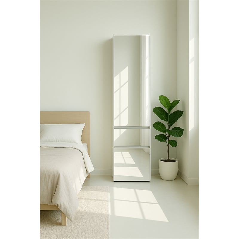 Klair Living Elise Slim Modular Wood Closet Cabinet with Mirror in White