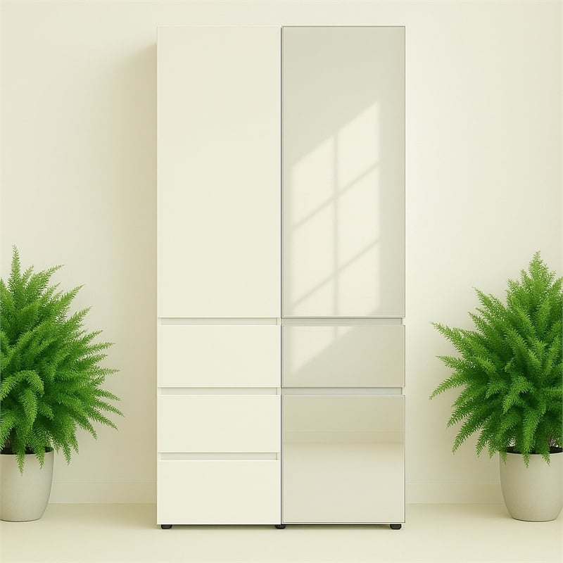 Klair Living Elise Slim Modular Wood Closet Cabinet with Mirror in White