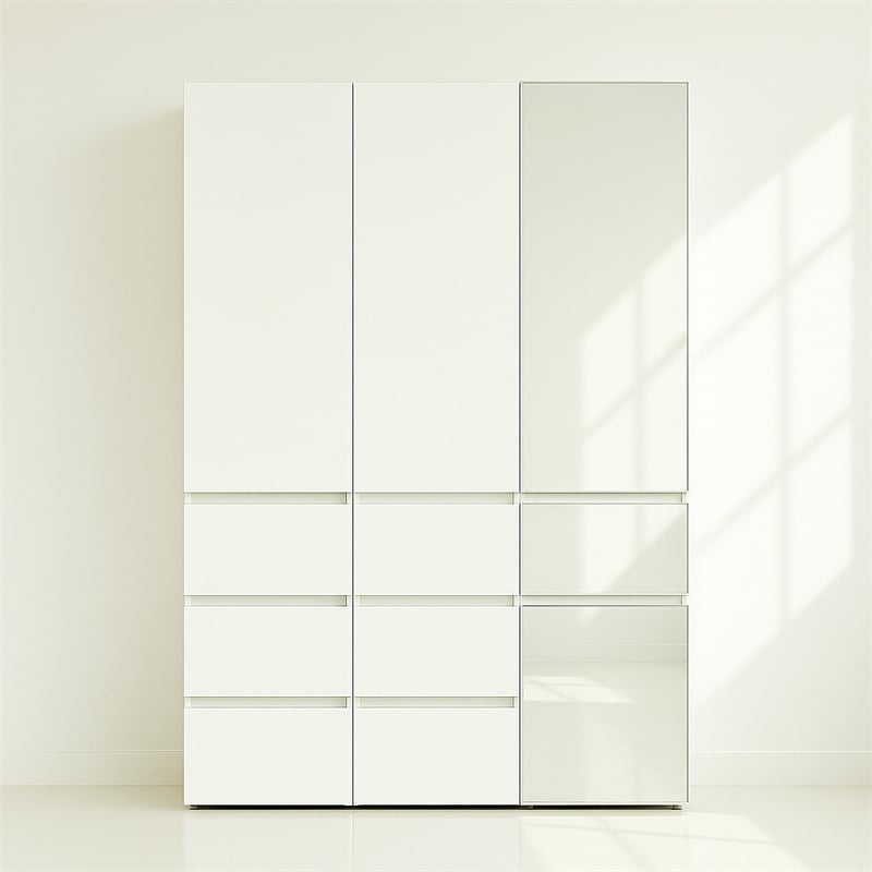 Klair Living Elise Slim Modular Wood Closet Cabinet with Mirror in White