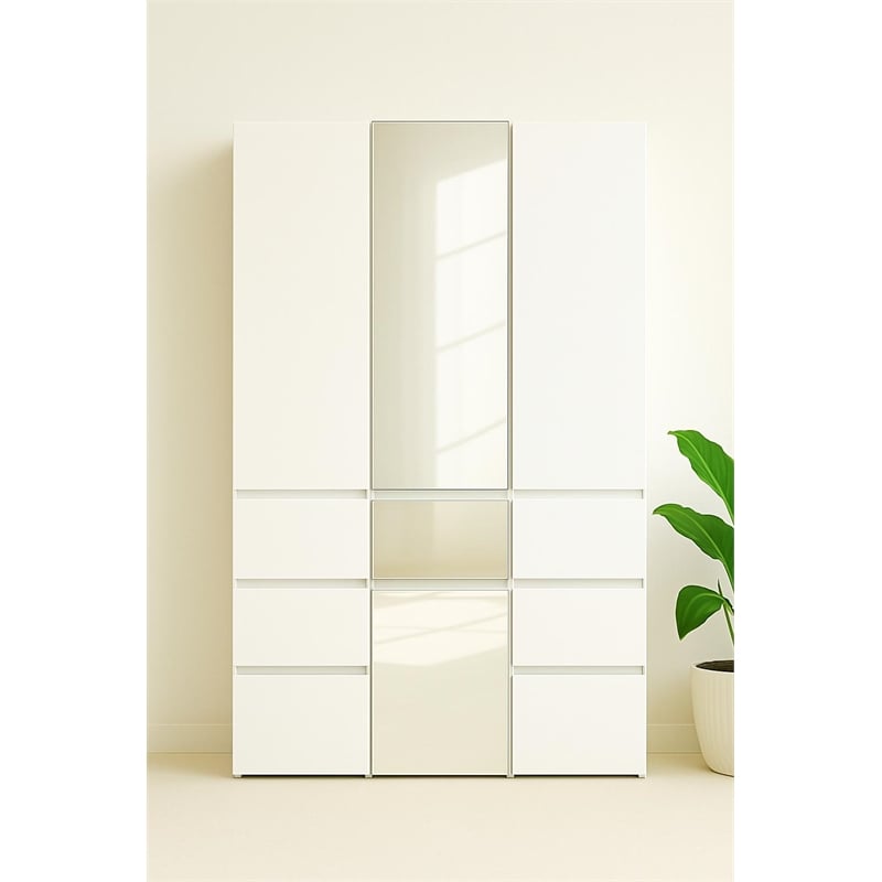 Klair Living Elise Slim Modular Wood Closet Cabinet with Mirror in White