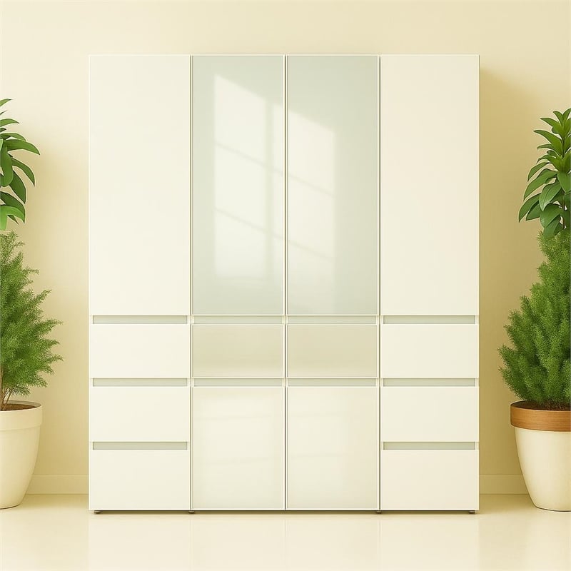 Klair Living Elise Slim Modular Wood Closet Cabinet with Mirror in White