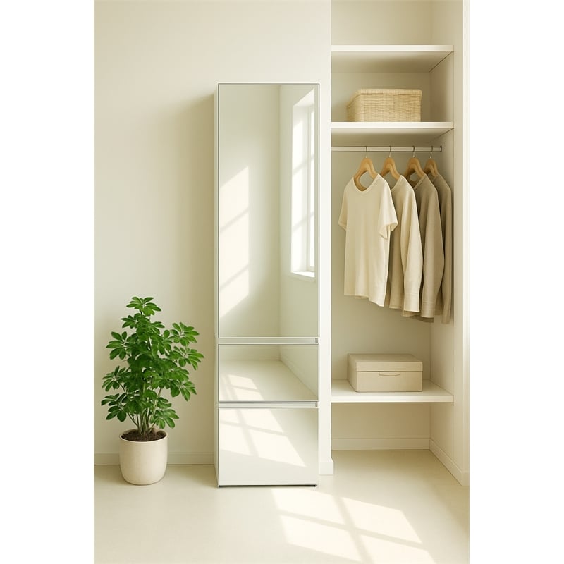Klair Living Elise Slim Modular Wood Closet Cabinet with Mirror in White