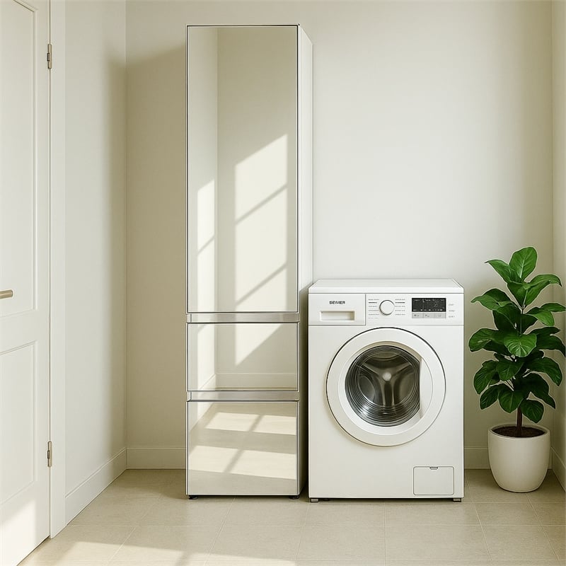 Klair Living Elise Slim Modular Wood Closet Cabinet with Mirror in White