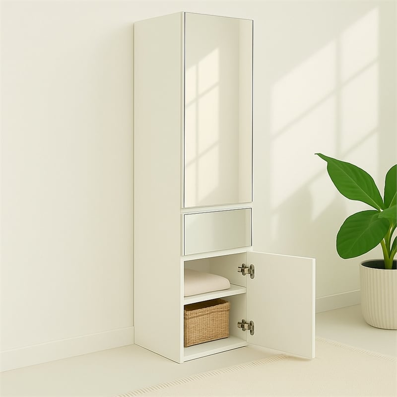 Klair Living Elise Slim Modular Wood Closet Cabinet with Mirror in White