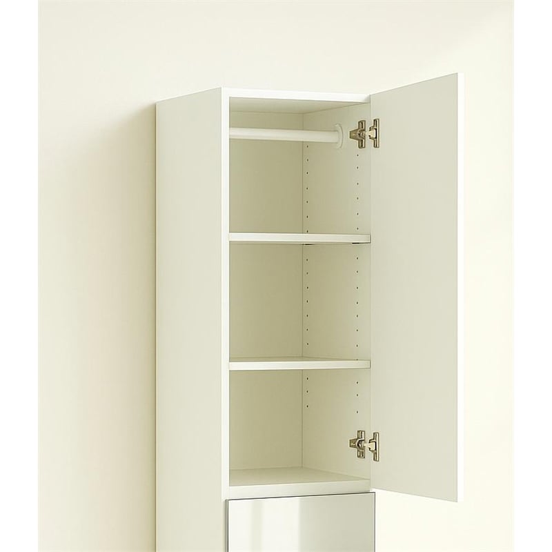 Klair Living Elise Slim Modular Wood Closet Cabinet with Mirror in White