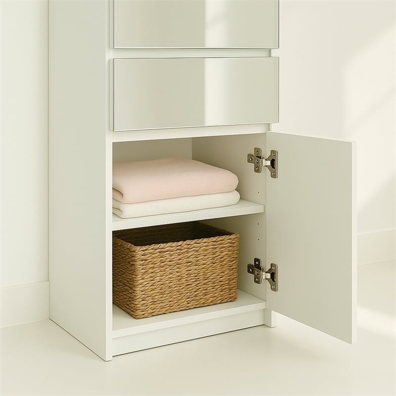 Klair Living Elise Slim Modular Wood Closet Cabinet with Mirror in White