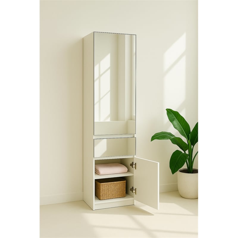 Klair Living Elise Slim Modular Wood Closet Cabinet with Mirror in White