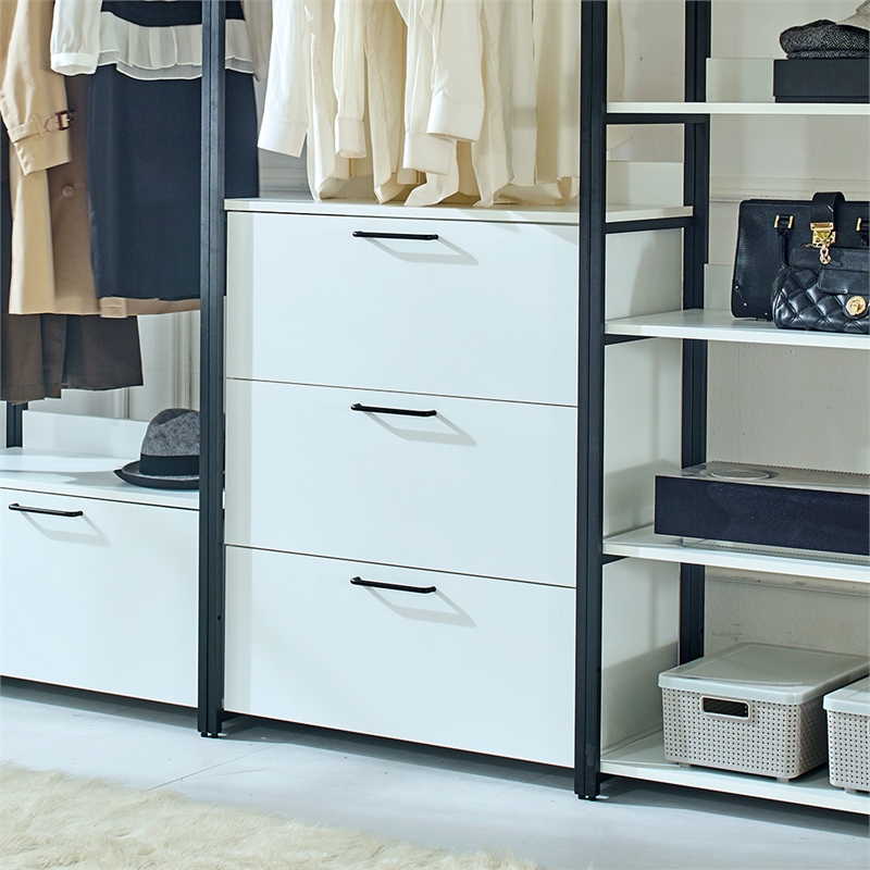 Klair Living Fiona White Freestanding Walk in Wood Closet System w/ Metal Frame