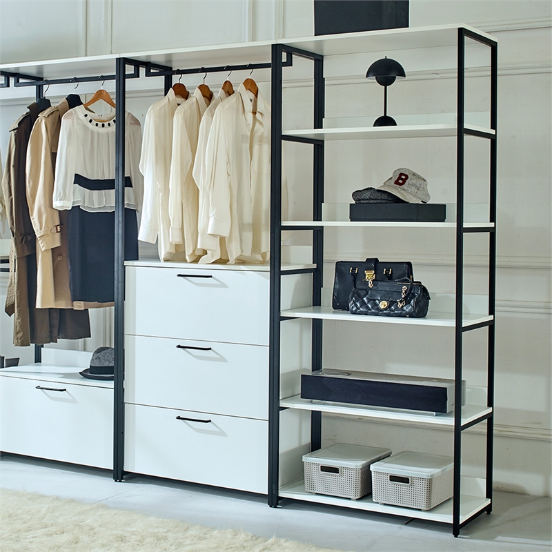Klair Living Fiona White Freestanding Walk in Wood Closet System w/ Metal Frame