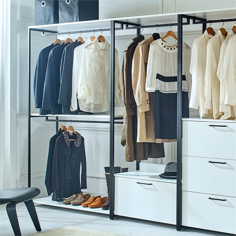 Klair Living Fiona White Freestanding Walk in Wood Closet System w/ Metal Frame